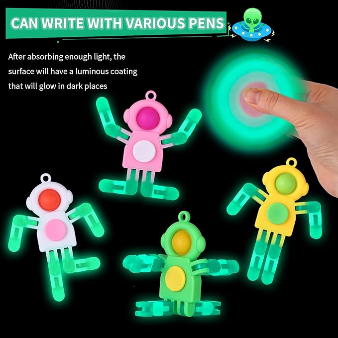 24Pcs Pop Fidget Spinners Bulk - DIY Transformable Fidget Spinner with Cards Robot Keychain Fidget Spinners Glow in The Dark Easter Basket Stuffers Stress Relief Sensory Toys for Kids Adults