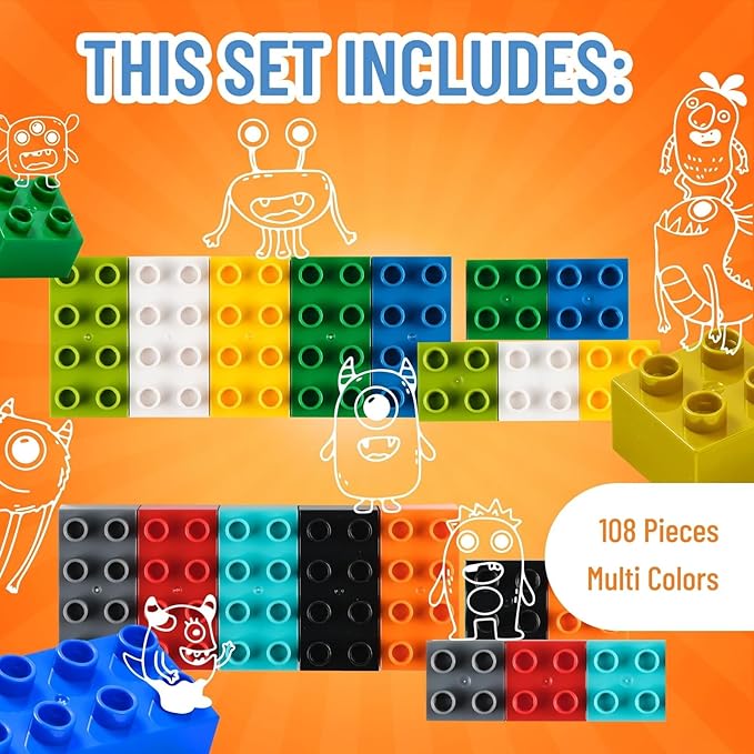 Strictly Briks Building Blocks Set - Easy-Grip Toddler Toy - Educational Building Set for Cognitive Development - Compatible with Lego Blocks - 108 Pieces, Multicolor