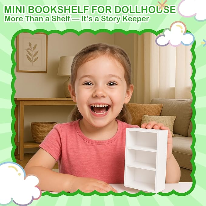 Dollhouse Bookshelf in 1:12 Scale, Realistic 3-Tier Open Shelf Dollhouse Library Furniture, Doll House Book Shelf Makes a Great Gift for Children and Collectors Alike