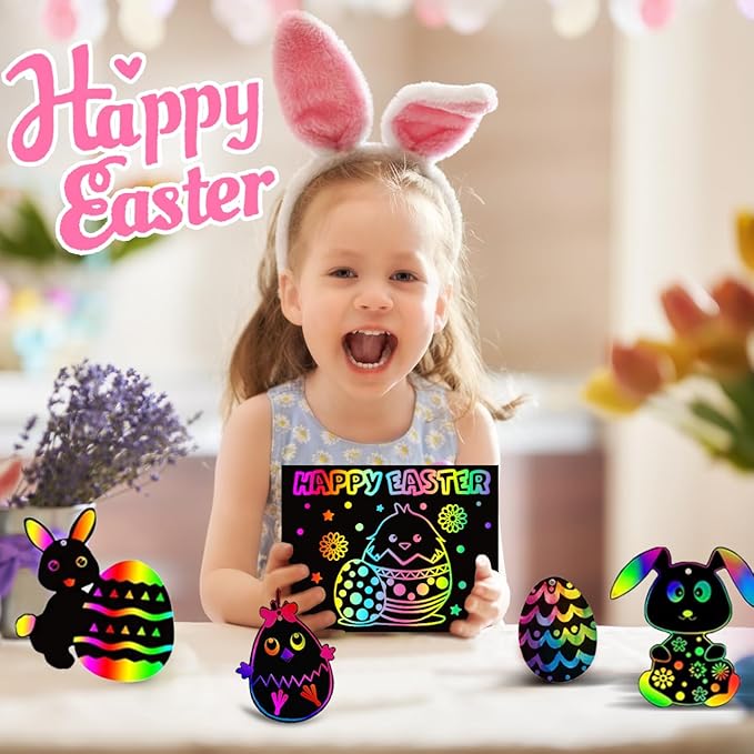 Rainbow Scratch Paper Art for Kids: 50PCS Magic Arts Crafts Gifts Toys for Girls Boys Ages 3-12 Games Activities for Birthday Party Family Day Classroom Prizes Easter Basket Stuffers