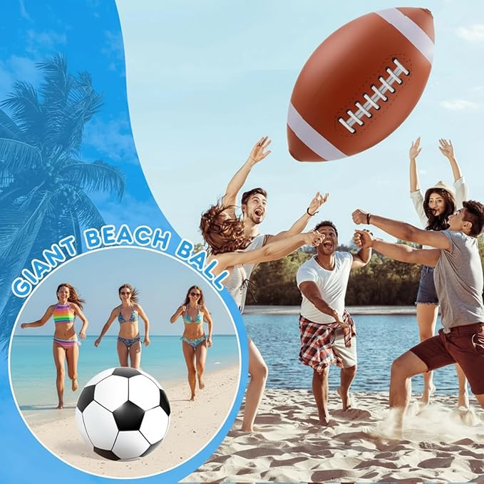 Lewtemi Giant Inflatable Sports Balls Large Inflatable Beach Ball Baseballs Soccer Rainbow Basketball Football for Sport Birthday Party Favor(4 Pcs,Soccer, Baseball, Basketball, Football,27 Inch)