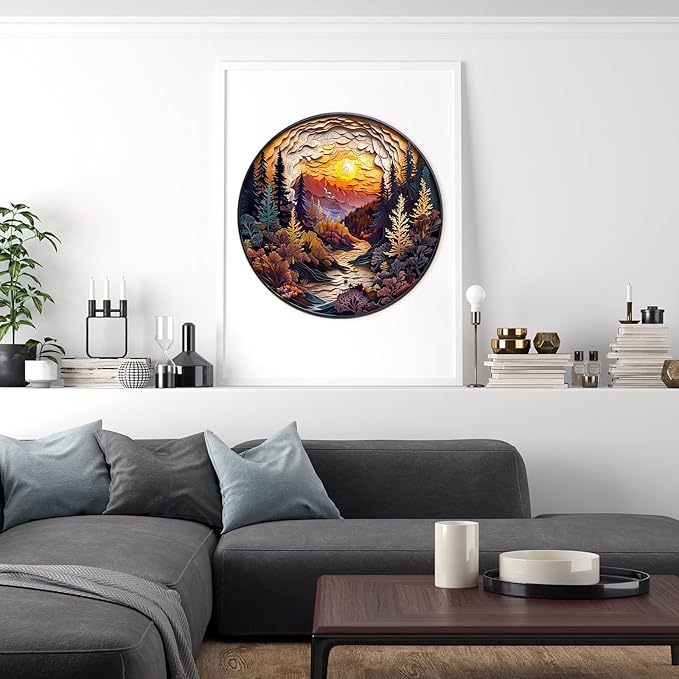 Wooden Puzzles for Adults, 3D Vision Effect-3D Sunset Forest Wood Puzzles Adult, Unique Shaped Wooden Jigsaw Puzzle, Birthday Gifts for Friends/Family/Puzzle Lovers, Home Decor(M-11.4 * 11.4in 200pcs)