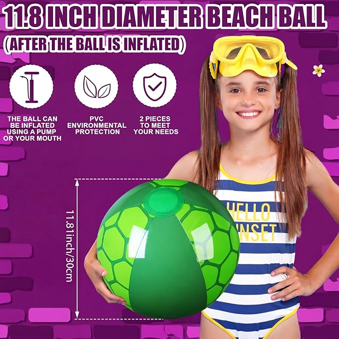 Leyndo 2 Pack Turtle Themed Beach Ball for Kids 11.81" Bulk for Summer Pool and Beach Game Gifts and Turtle Birthday Party Favors Supplies and End of The Year Class Party Decoration Favors