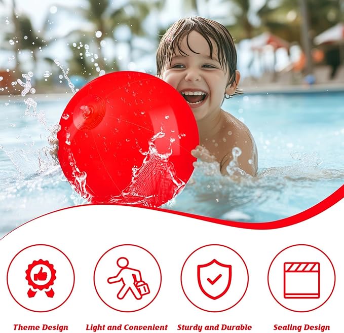 10 Pack Red Beach Ball - 12Inch Blow Up Beach Ball Party Supplies for Kids, Inflatable Floating Balls for Summer Pool Parties, Outdoor Activities & Birthday Decorations(Red)