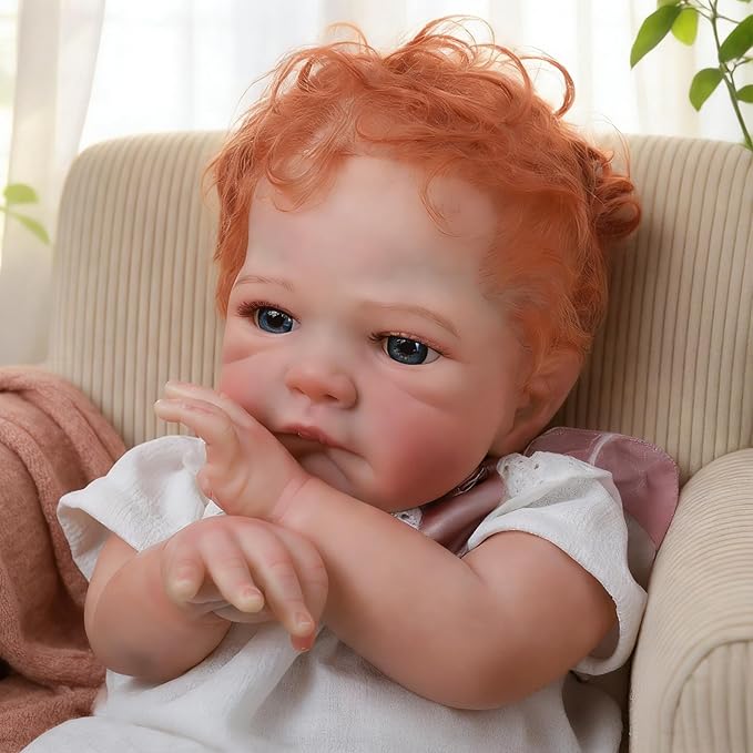 WOOROY Realistic Reborn Baby Dolls Girl- 20 Inch Lifelike Newborn Dolls with Red Hair and Open Eyes, Weighted Cloth Body Real Life Baby Doll with Accessories and Gift Box for Kids 3+