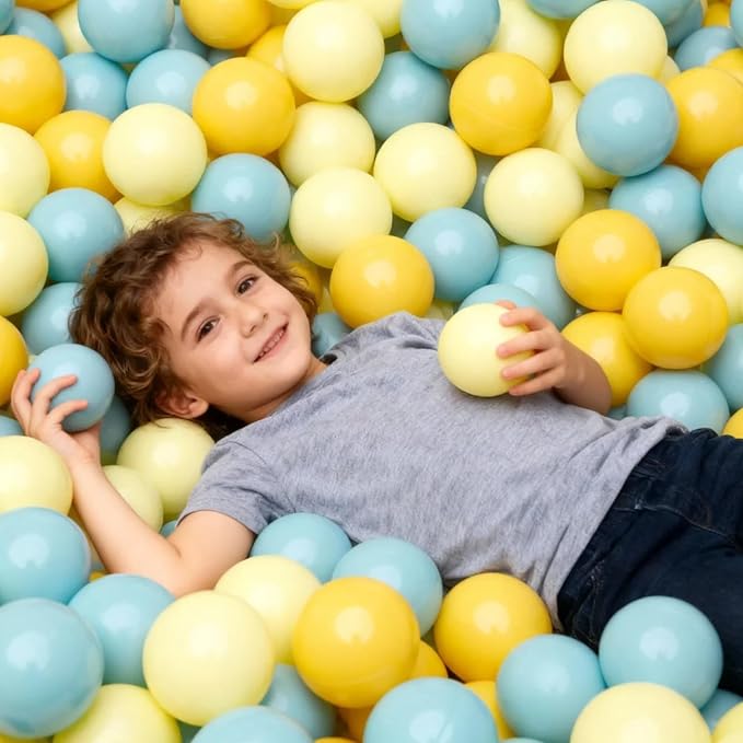 GOGOSO Ball Pit Balls for Toddler, Baby Plastic Playballs Kids Soft Pastel Pelotas Non-Toxic BPA-Free,Cream Yellow+Blue,100 Balls