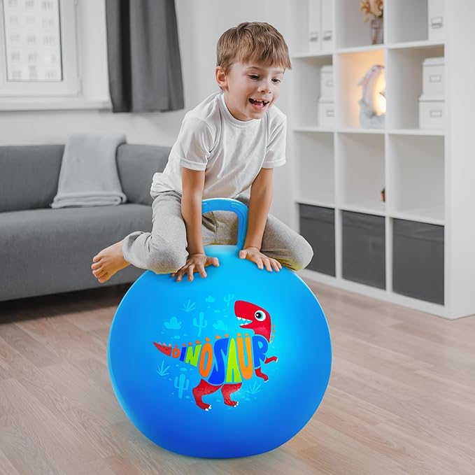 ZOOJOY Hopper Ball for Kids18In Bouncy Balls with Handle, Blue Dinosaur Indoor Outdoor Boys Toys for Active Play with Pump, Easter Basket Stuffers Girls Boys Gifts for 3 4 5 6 7 8Yr Balance Toys