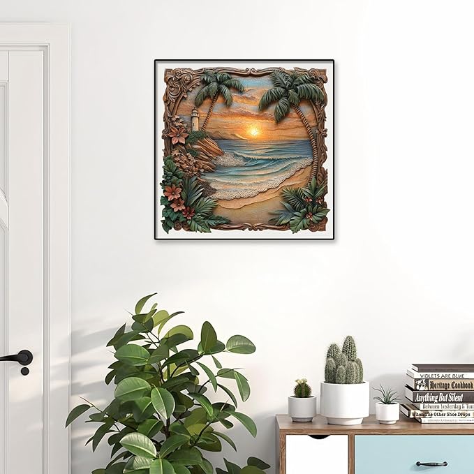 Pikoqunc Seaside Dusk Wooden Puzzles,200 Pieces 11.4x11.1 Inches,Laser-Cut Art Jigsaw with Challenging Irregular Pieces,Relaxing Brain Teaser and Elegant Gift for Adults and Puzzle Lovers