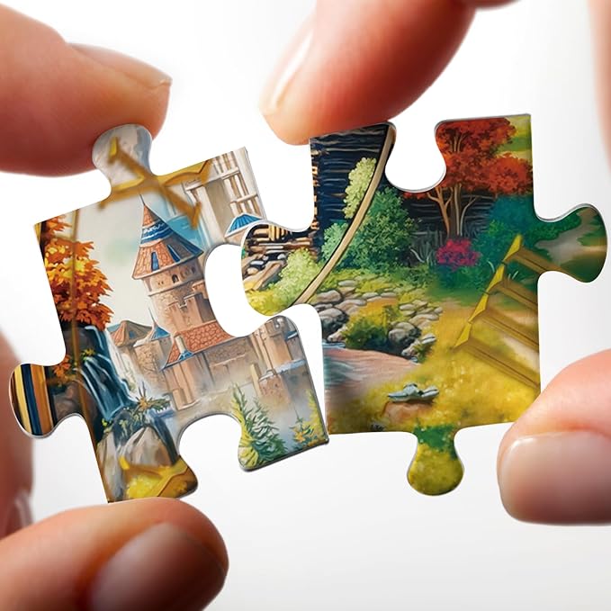 Landscape Clock Puzzles for Adults 1000 Pieces, Art Nature Mountain Flower Plant Jigsaw Puzzles, Challenging Colorful Scenic River Cabin Watch Spring Puzzle