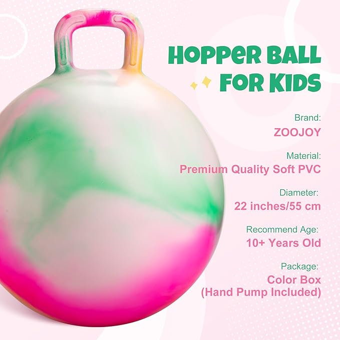 ZOOJOY Clouds Hopper Ball, Hopping Toys for Kids, 22 Inch Bouncy Ball with Handle for Boys Girls Aged 10+, Inflatable Clouds Bounce Hopper Toy with Pump