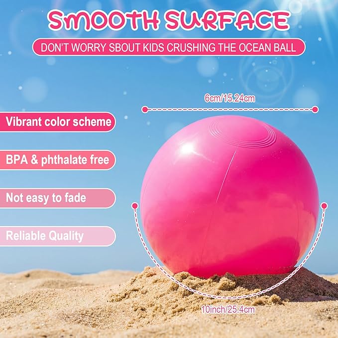 Realspring 24 Pcs Inflatable Beach Balls for Kids Bulk Pastel Solid Color Jumbo Beach Ball Swim Pool Floating Toys Baby Shower Birthday Summer Party Decor(Pink and White,10 Inch)