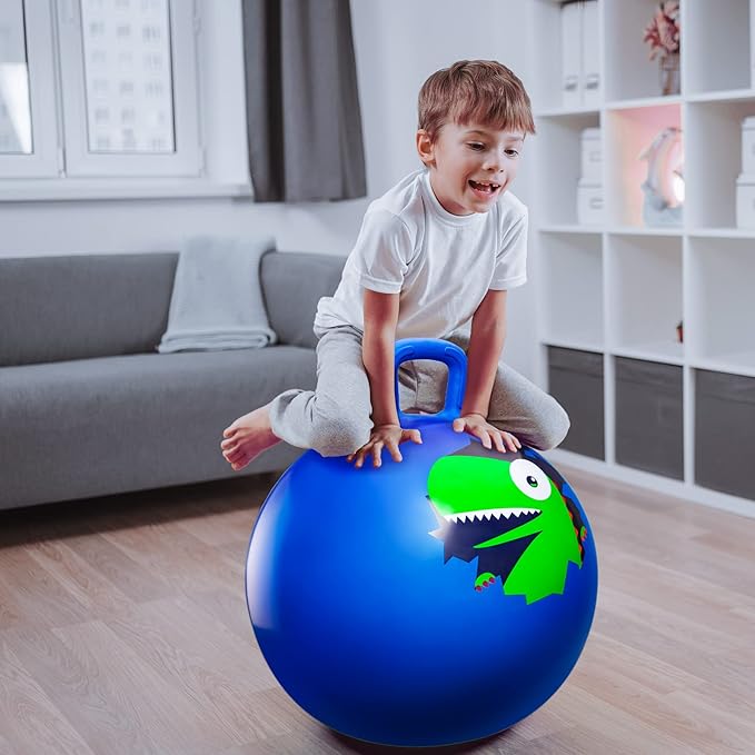 ZOOJOY Hopper Ball, Hopping Toys for Kids, 18inch Bouncy Ball with Handle for Boys Girls Aged 3-8, Inflatable Dinosaur Bounce Hopper Toy with Pump