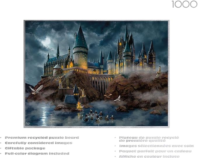 Ceaco – Thomas Kinkade Harry Potter Hogwart's Castle - 1000 Piece Silver Select Jigsaw Puzzle - Colorful Puzzles for Adults - Precision-Cut Pieces, Beautiful Artwork,