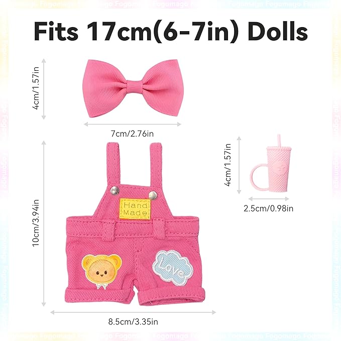 Sweet Casual Style for LABUBU Clothes or LABUBU Outfits– Cute Bow & Mini Coffee Cup Accessory, Sweet Casual Style Clothes for Collectible Dolls