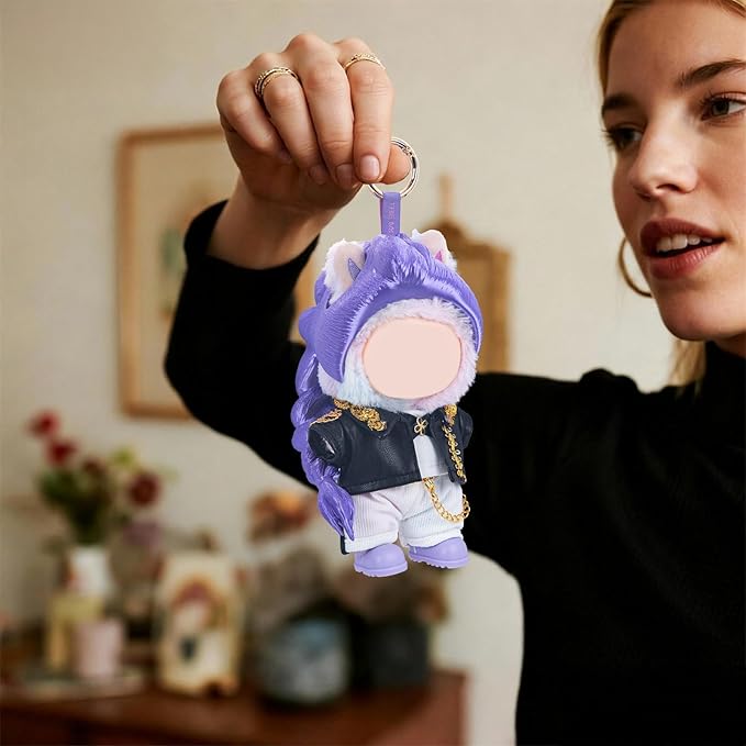 Use for Labubu Outfits KPDH Clothes and Accessories Set Designer,17cm Doll Kpop Clothes Outfits 3D Printed Purple Wigs Compatible with Labubu Doll