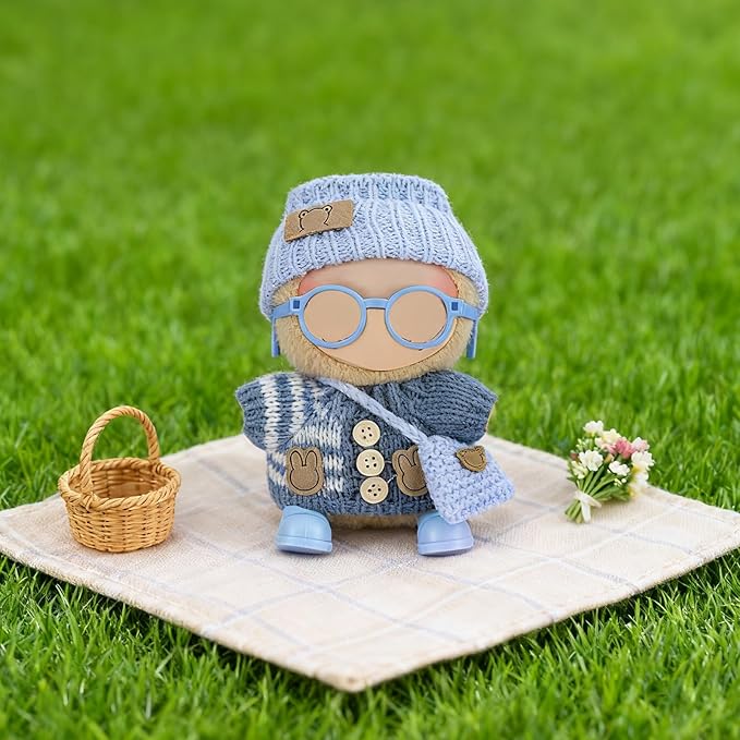 Ezcora Knitting Outfit Set for 17cm Dolls, 4 Cozy Sweaters with Hats, Shoes, Glasses Bags, 6.7-Inch Doll Accessories, Gift Idea, (No Dolls)