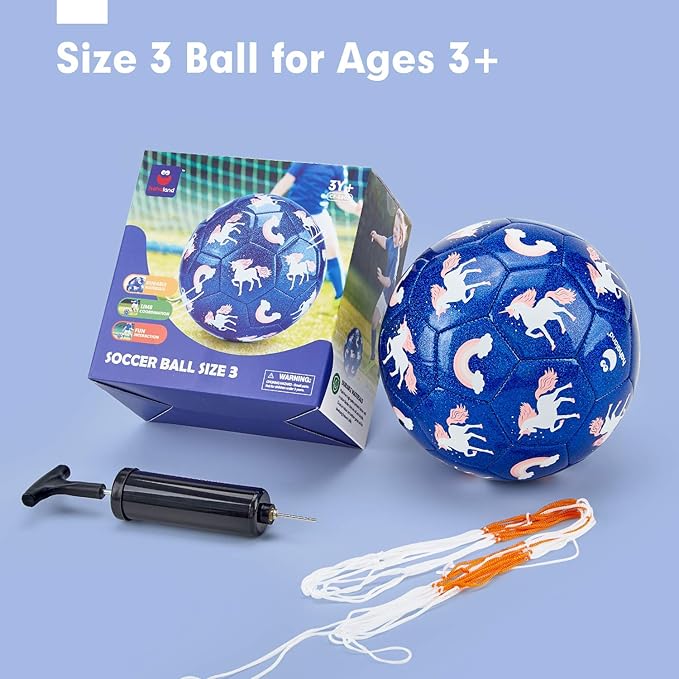 hahaland Soccer Ball Size 3 with Pump Deflated & Mesh Bag - Soccer Ball for Girls Boys Kids Sports Outdoor Play Toys for Ages 4-8 Toddlers Age 3-4 Kids Soccer Balls for 3 4 5 6 7 8-Year-Old Girls