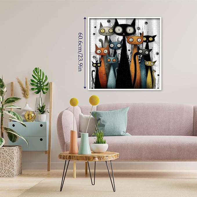 Whimsy Cats Jigsaw Puzzle 1000 Pieces, Funny Cat Puzzles for Adults Abstract Art, Larkipuzz Hard Difficult Cute Animals Theme as Art Decor
