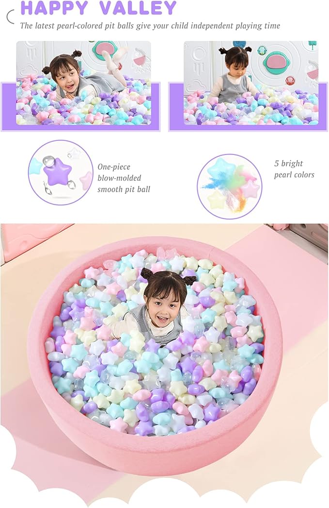 STARBOLO Ball Pit Balls for Toddlers Pack of 100 200 500 - BPA&Phthalate Free Non-Toxic Crush Proof Soft Plastic Balls for 1-5Years Old Toddlers Girl Kids Birthday Pool Playpen Tent Party