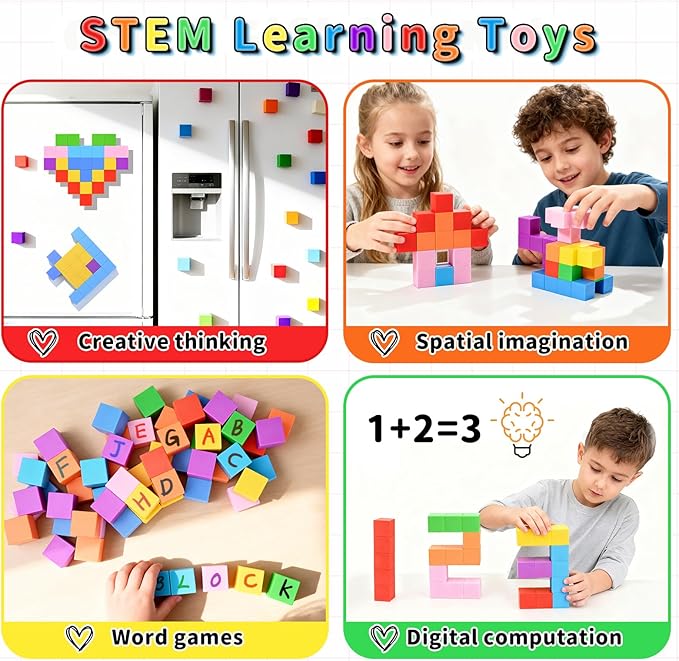 TOKBLOK Magnetic Blocks, 40PCS Rainbow Magnetic Building Blocks for Kids Ages 3 4 5 6 Year Old, Autism Montessori Sensory Magnet Cubes, STEM Learning Educational Magnet Toys Gifts for Girls & Boys