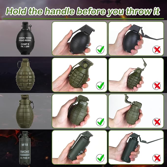 Tactical Toy-Grenade for CS Battle Game,8Pcs Fall Resistant Refillable Fun Impact,Hand Fake Grenade Toy with 100 Foam Ammo for 14+ Outdoor Sport