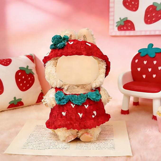 2PCS 17cm Doll Clothes for Outfit Set, Handmade Crochet, for 17cm Dolls, Hamburger Strawberry Theme, Great Gift Idea (Hamburger)