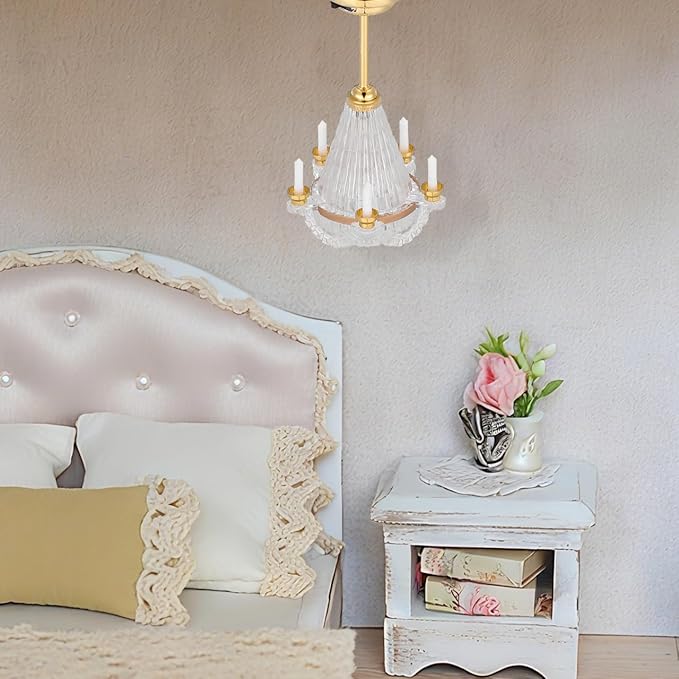 IMIKEYA Dollhouse Chandelier: 1:12 Scale Doll House Ceiling Lamp Miniature Led Chandelier Led Battery Operated Hanging Ceiling Light Lamp Dollhouse Accessories