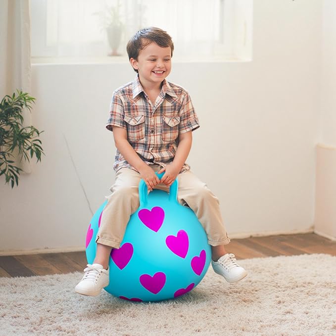 EVERICH TOY Hopper Ball,15In Sit On Bouncy Ball with Handle, Pink Heart Girls Toys - Fun Indoor Active Play, Inflatable Balance Toys for Girls Boys Birthday Gifts 3 4 5 6 Years Old