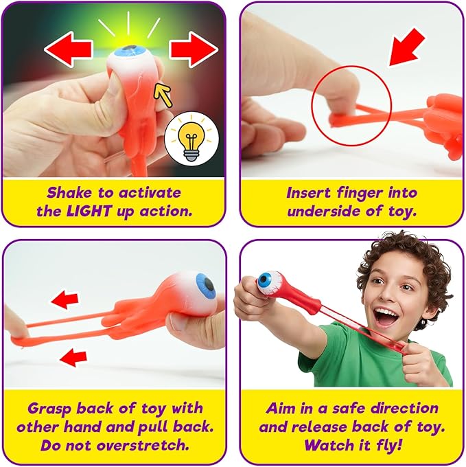JA-RU Gross Light Up Eye Flinger Toy (Pack of 1) Stretchy Launching Eyeball. Halloween Party Favor. Sticky Splat Ball, Wall Ball, Squishy, Stress Relief, Gross Toy, Sticky Flinger 2494-1