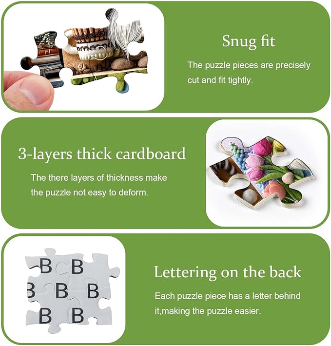 PICKFORU Funny Gnome Puzzles for Adults 1000 Pieces,Cute Gnome Puzzle Features Flower Sunflower Cactus Succulents Book Beach, Colorful Collage Challenge Jigsaw Puzzle Wool Felt Style