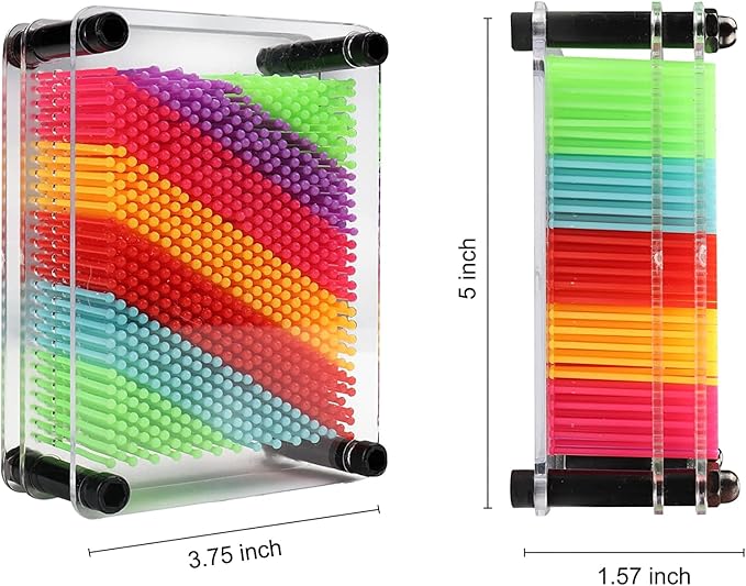 3D Pin Art Board Sculpture, Rainbow Sensory Gift Size 3.75 X 5, Plastic Desk Creativity for Kids, Adults, Home, Office Decoration, Multicolor (Small)