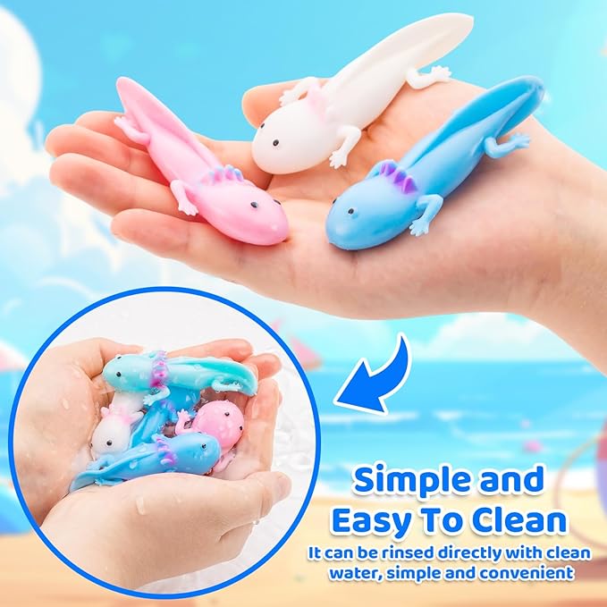 32PCS Axolotl Rubber Toy Bulk Cute Axolotl Finger Slingshot Novelty Toy Salamander Animal Sensory Toys for Child Stress Relief Axolotl Party Favors Gifts Decor (4 Color)