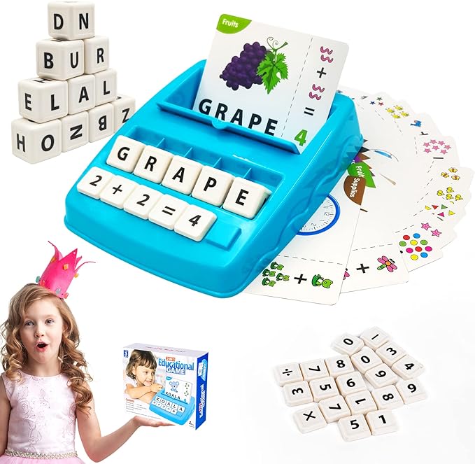 Matching Letter Game for Kids, 2 in 1 Educational Toys Alphabet Spelling & Reading, Number & Color Recognition Learning Flash Cards Birthday Gifts for Preschool Kindergarten Boys & Girls (Light Blue)
