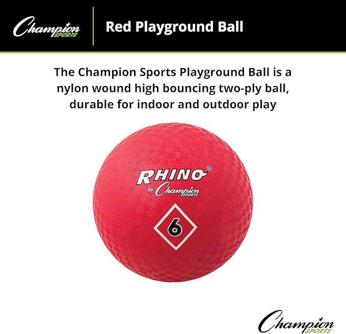 Champion Sports Playground Ball – Durable High-Bounce Ball, Sizes 5", 6", 7", 10", 13" & 16" for Gym, Recess & Play