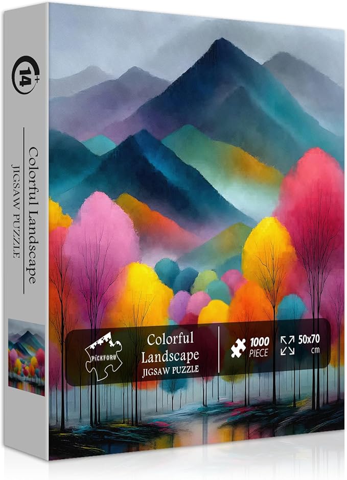 Colorful Landscape Jigsaw Puzzle 1000 Pieces for Adults,Abstract Mountain Scenery Puzzle with Trees，Rainbow Nature Scenic Jigsaw Puzzle Painting Challenge