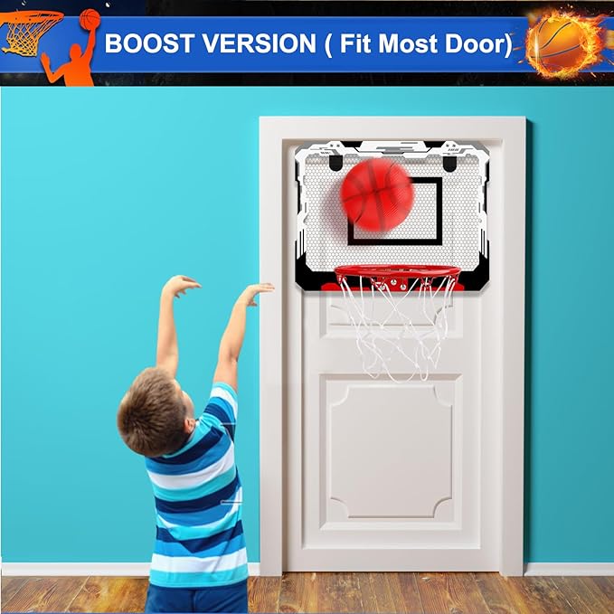 Indoor Mini Basketball Hoop Set Gift for Kids Adults, Upgrade Over Door Hoop with 4 Rubber 6" Balls, Wall Mount Hoop for Bedroom Yard, Christmas Stocking Stuffer Gift for Boys Teen
