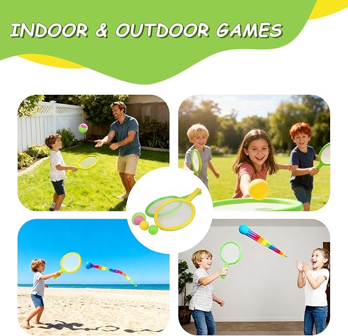 Double the Fun, 2-in-1 Toss and Catch Game with Dual-Sided Paddles, Ultimate Outdoor Activity Set for Kids 3+ Family. Perfect Outside Toy for Beach, Yard, Camping, an Engaging Gift for Boys and Girls
