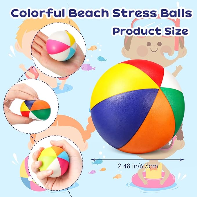 Jerify 48pcs Mini Beach Stress Balls 2.5 Inch PU Foam Relief Stress Squeeze Ball Beach Party Favors Small Summer Pool Relief Toys for Kids Birthday Hawaiian Luau Party Pool Water Games(Bright Color)
