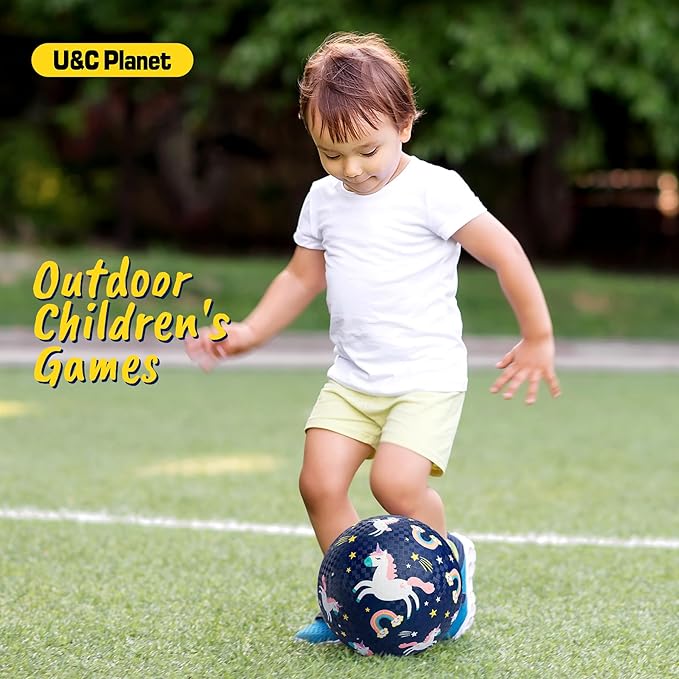 U&C Planet Playground Balls for Toddlers 1-3, 2 Pack 6 inch 8.5 inch Kickball for Kids Outdoor Indoor, Catoon Rubber Balls with Pump, Child Gift for Boys Girls 1-3 3-5 5-10