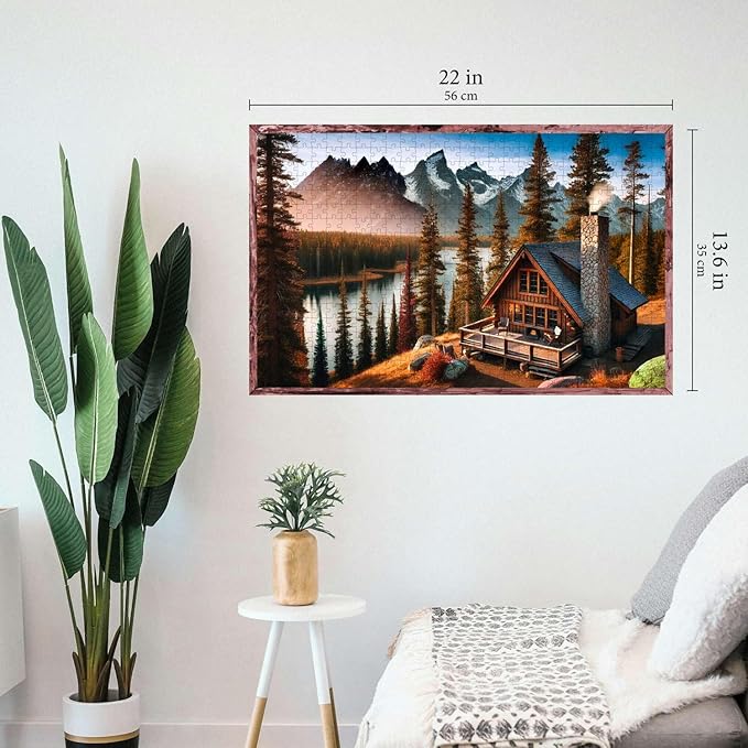 Jigsaw Puzzles for Adults 500 Pieces - Colorful with Large Poster - Letters on Back - AI Art - Rompecabezas para Adultos - Gifts for Adult Couples Teens (Cozy Mountain Cabin)