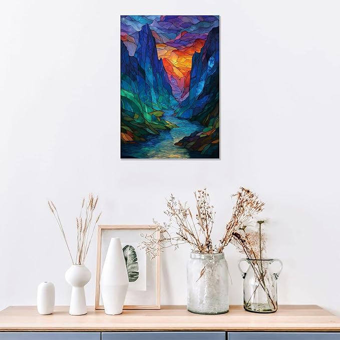 Great Jigsaw Puzzles for Adults 300 Pieces Stained Glass Mountain Puzzles for Adults Toys Gift Family Decoration Kids Puzzle