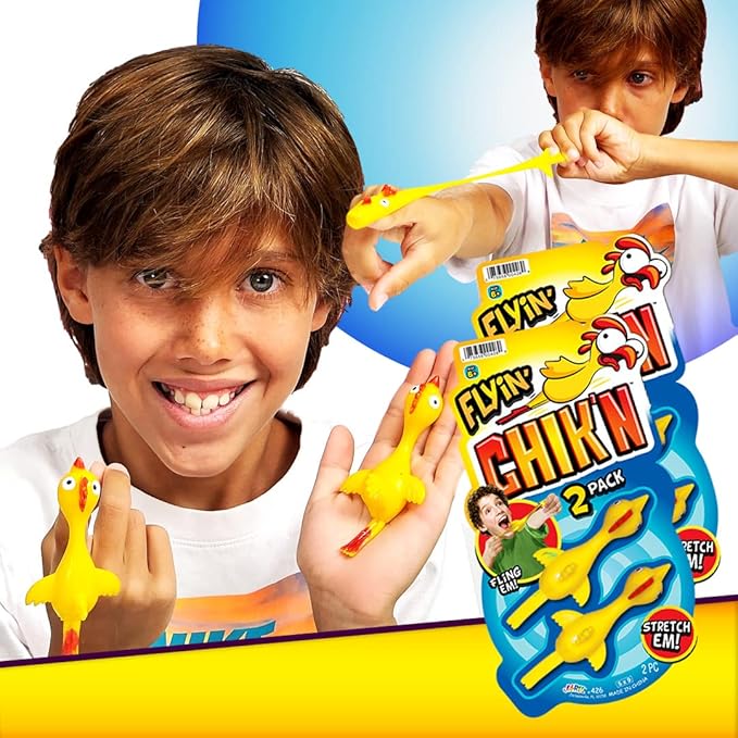 JA-RU Mini Rubber Chicken Slingshot Toy (6 Pack, 12 Chicken Flingers) – Finger Slingshot Toys for Kids, Funny Gag Gifts, Bulk Party Favors, Goodie Bag Stuffers & Classroom Prizes. 426-6p