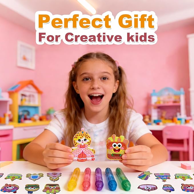 VattaFrast DIY Bead Art & Mosaic Kit for Kids Ages 6-12 Complete Craft Set with 15PCS Bead Pens Colorful Templates Fun Stencils Creative Arts Crafts Activity for Boys Girls