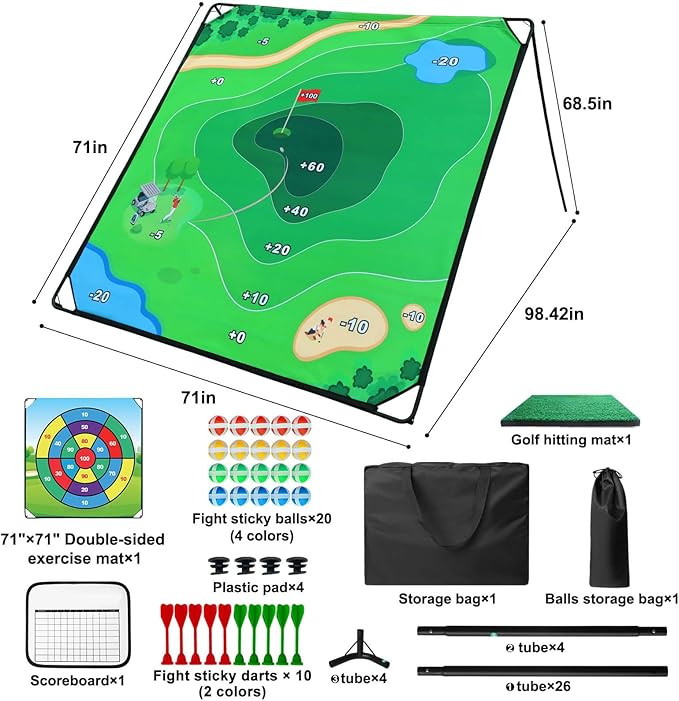 Golf Chipping Game Set, 71"x71" Portable Sticky Golf Game for Chipping Practice with Sticky Balls & Storage Bag for Indoor Outdoor (Double-Sided)