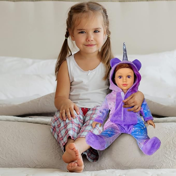 WONDOLL American 2-Sets 18-inch Doll Clothes Set - Amazing Rainbow Unicorn Clothes with Hair Clip and Headband - Compatible with All 18 inch Dolls Accessories Gifts for Kids -Purple（no Doll）