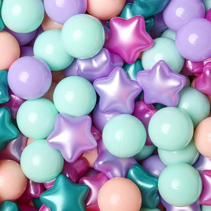 TRENDPLAY Star Ball Pit Balls for Toddlers -50 100 200 Count Star Balls Different Shapes, Non-Toxic Plastic Balls for Safe Play, Boys Girls Festival Party Decoration