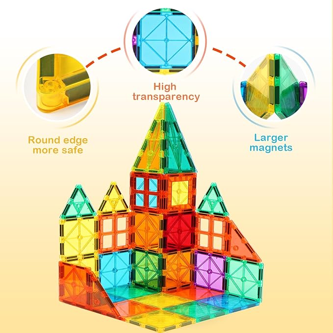 FNJO Magnetic Tiles, 100PCS Building Blocks, STEM Magnets Building Toy Set, Preschool Kindergarten Construction Stacking Toy, School Teacher Supplies, Classroom Must Haves