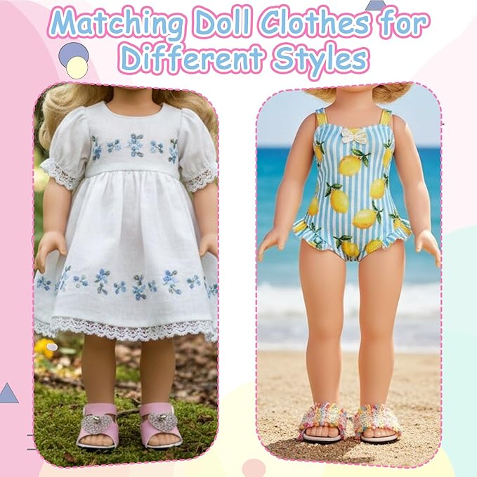 18 Inch Doll Shoes 7 Pairs of Doll Shoes 2 Socks 18 inch Doll Accessories Includes Sandals Ballet Flats Sequin/Sports/Princess/Bunny Shoes for 30-45 cm Doll Girls Boy Birthday Present