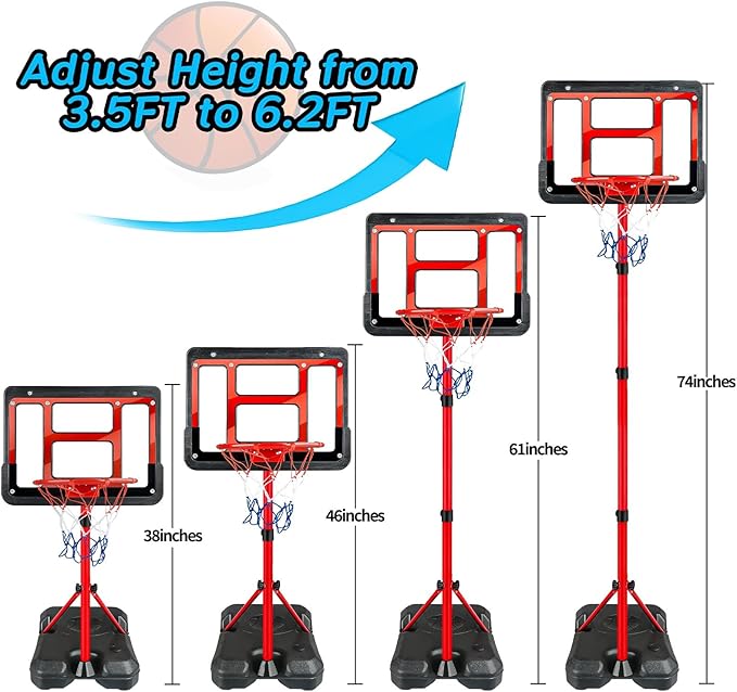 Boys Toy Gifts for 3 4 5 6 7 8 Years Old, Kids Basketball Hoop Adjustable Height 3.5FT-6.2FT, Mini Basketball Hoop for Kids, Basketball Goal Toys Outdoor Indoor Game Gifts for Boys