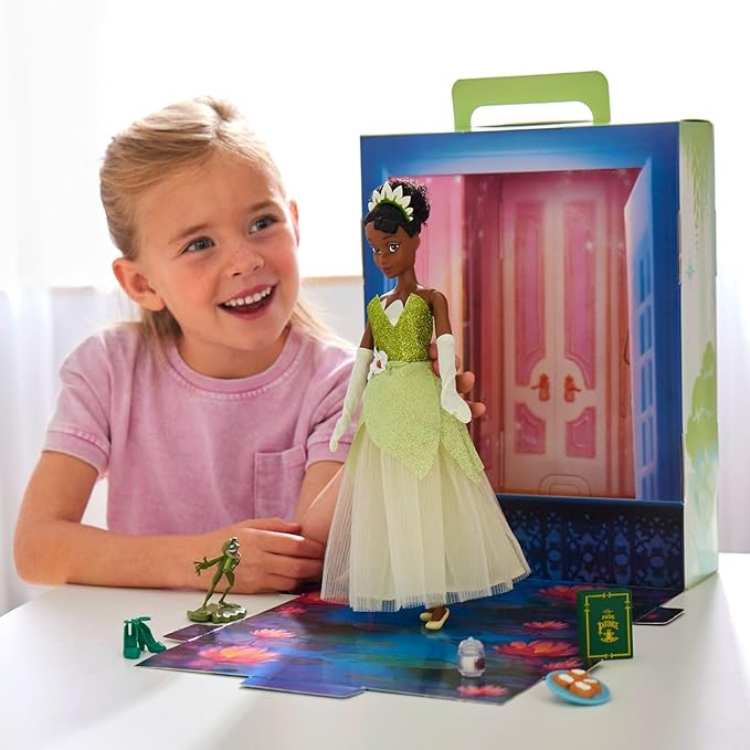 Disney Store Official Tiana Story Doll - 11 Inches - Includes Coloring Book and Additional Dress, Princess Doll in Classic Outfit, Disney Princess Toys for Girls